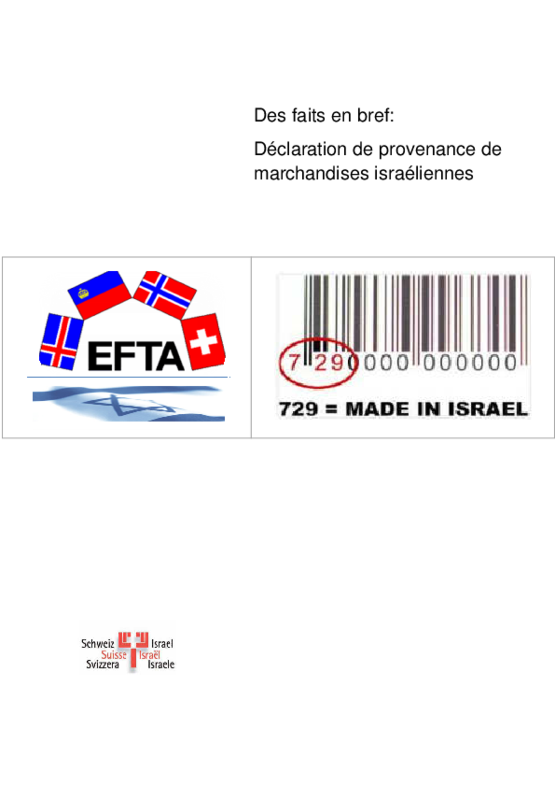 Les faits en bref: Déclaration de provenance de marchandises israéliennes (2011)